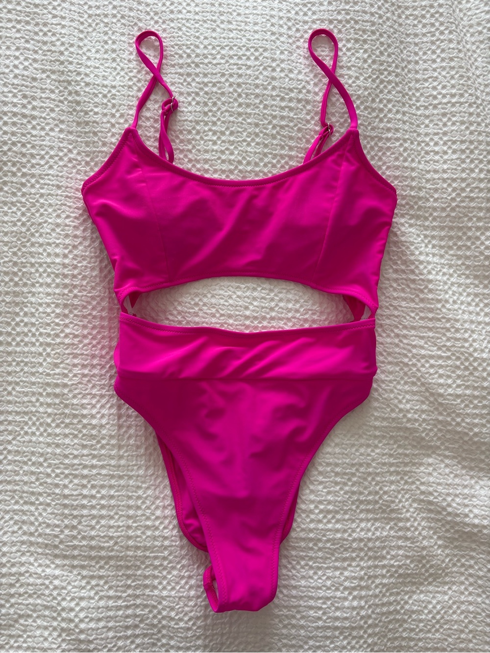 Hot Pink Cutout One Piece Swimsuit Neon Pink Open Back - Medium